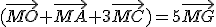 (\vec{MO}+\vec{MA}+3\vec{MC})=5\vec{MG}