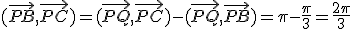 (\vec{PB},\vec{PC})=(\vec{PQ},\vec{PC})-(\vec{PQ},\vec{PB})=\pi-\frac{\pi}{3}=\frac{2\pi}{3}