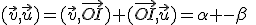 (\vec{v},\vec{u})=(\vec{v},\vec{OI})+(\vec{OI},\vec{u})=\alpha -\beta\;\;[2\pi]