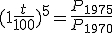 (1+\frac{t}{100})^5 = \frac{P_{1975}}{P_{1970}}