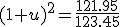 (1+u)^2=\frac{121.95}{123.45}