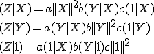 (Z|X)=a||X||^2+b(Y|X) + c(1|X)
 \\ (Z|Y)=a(Y|X)+b||Y||^2 + c(1|Y)
 \\ (Z|1)=a(1|X)+b(Y|1) + c||1||^2