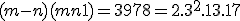 (m-n)(m+n+1) = 3978 = 2.3^2.13.17