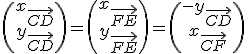 \(\array{x_{\vec{CD}}\\y_{\vec{CD}}}\)=\(\array{x_{\vec{FE}}\\y_{\vec{FE}}}\)=\(\array{-y_{\vec{CD}}\\x_{\vec{CF}}}\)