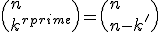 \(n\\k'\)=\(n\\n-k'\)