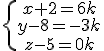 \{\array{x+2=6k\\y-8=-3k\\z-5=0k}