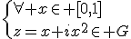 \{{\forall x\in [0,1]\\z=x+ix^2\in G