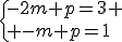 \{{-2m+p=3 \\ -m+p=1
