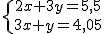 \{{2x+3y=5,5\atop3x+y=4,05}