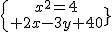 \{{x^2=4\atop 2x-3y+4=0}
