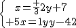 \{{x=\frac {3}{2}y+7\atop 5x=11y-42}