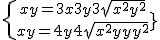 \{{xy = 3x + 3y + 3\sqrt{x^2 + y^2} \atop xy = 4y + 4\sqrt{x^2 + y^2} }