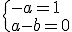 \{-a=1\\a-b=0