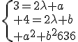\{3=2\lambda a\\ 4=2\lambda b\\ a^2+b^2=36
