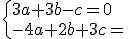 \{3a+3b-c=0\\-4a+2b+3c=0\