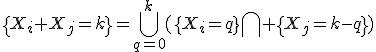 \{X_{i}+X_{j}=k\}=\bigcup_{q=0}^{k}(\{X_{i}=q\}\bigcap \{X_{j}=k-q\})