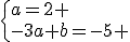 \{a=2 \\-3a+b=-5 