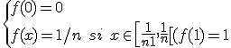 \{f(0)=0\\ 
 \\ f(x)=1/n\ si\ x\in \[\frac{1}{n+1},\frac{1}{n}\[\\
 \\ f(1)=1