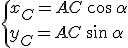 \{x_C=AC\,\cos\,\alpha\\y_C=AC\,\sin\,\alpha