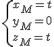 \{x_M=t\\y_M=0\\z_M=t