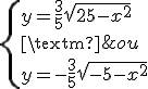 \{y=\frac{3}{5}\sqrt{25-x^2}\\\text{\;ou}\\y=-\frac{3}{5}\sqrt{25-x^2}