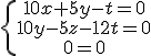 \.\{\array{10x+5y-t=0\\10y-5z-12t=0\\0=0}