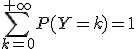 \Bigsum_{k=0}^{+\infty}P(Y=k)=1