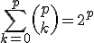 \Bigsum_{k=0}^p\left(p\\k\right)=2^p