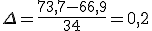 \Delta = \frac{73,7-66,9}{34}=0,2