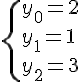 \Large{\{y_{0}=2\\y_{1}=1\\y_{2}=3}