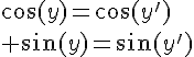 \Large{\cos(y)=\cos(y')\\ \sin(y)=\sin(y')}