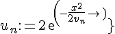 \Large{u_n:=2exp(-\frac{x^2}{2v_n})}