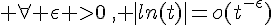 \Large \forall \epsilon >0\,, |ln(t)|=o(t^{-\epsilon})