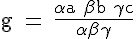 \Large \tex g = \frac{\alpha a+\beta b+\gamma c}{\alpha+\beta+\gamma}