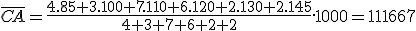 \bar{CA}=\frac{4.85+3.100+7.110+6.120+2.130+2.145}{4+3+7+6+2+2}.1000=111667