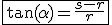 \begin{tabular}{|c|} \hline \tan(\alpha) = \frac{s - r}{r} \\ \hline \end{tabular} 