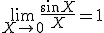 \displaystyle \lim_{X \to 0} \frac{\sin X}{X} = 1
