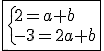 \fbox{\{2=a+b\\-3=2a+b}