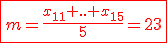 \fbox{\red{3$m=\frac{x_{11}+..+x_{15}}{5}=23}}