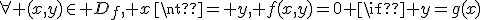 \forall (x,y)\in D_f, x\neq y, f(x,y)=0 \iff y=g(x)