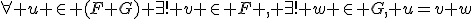 \forall u \in (F+G) \exists! v \in F , \exists! w \in G, u=v+w