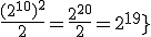 \frac{(2^{10})^2}{2}=\frac{2^{20}}{2}=2^{19}}