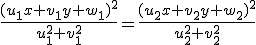 \frac{(u_1x+v_1y+w_1)^2}{u_1^2+v_1^2}=\frac{(u_2x+v_2y+w_2)^2}{u_2^2+v_2^2}