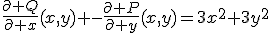 \frac{\partial Q}{\partial x}(x,y) -\frac{\partial P}{\partial y}(x,y)=3x^2+3y^2