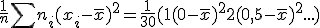 \frac{1}{n}\sum n_i(x_i-\bar x)^2 = \frac{1}{30}( 1(0-\bar x)^2 + 2(0,5 - \bar x)^2... ) 