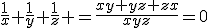 \frac{1}{x}+\frac{1}{y}+\frac{1}{z} =\frac{xy+yz+zx}{xyz}=0