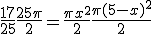 \frac{17}{25}\frac{25\pi}{2} = \frac{\pi x^2}{2}+\frac{\pi (5-x)^2}{2}