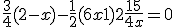 \frac{3}{4}(2 - x) - \frac{1}{2}(6x + 1) + 2 + \frac{15}{4x} = 0