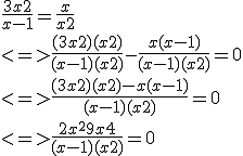 \frac{3x+2}{x-1} = \frac{x}{x+2}
 \\ <=> \frac{(3x+2)(x+2)}{(x-1)(x+2)}-\frac{x(x-1)}{(x-1)(x+2)}=0
 \\ <=> \frac{(3x+2)(x+2)-x(x-1)}{(x-1)(x+2)}=0
 \\ <=> \frac{2x^2+9x+4}{(x-1)(x+2)}=0