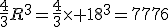 \frac{4}{3}R^3=\frac{4}{3}\times 18^3=7776